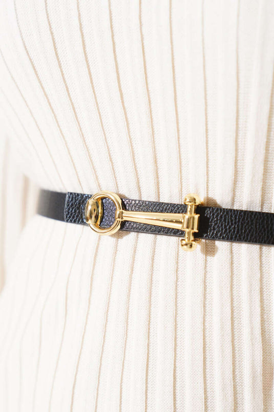 Black Belt With Round Gold Buckle