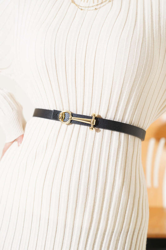 Black Belt With Round Gold Buckle