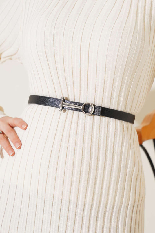 Black Belt With Round Buckle And Silver