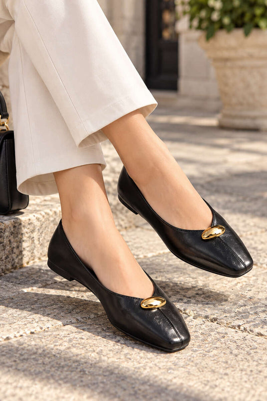 Zwarte Ringgesp Ballerina Slippers