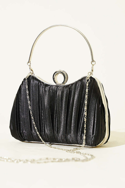 Sac de soirée plissé en satin avec anneau noir