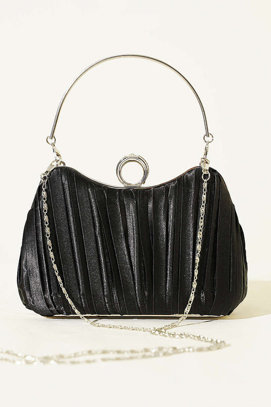 Sac de soirée plissé en satin avec anneau noir