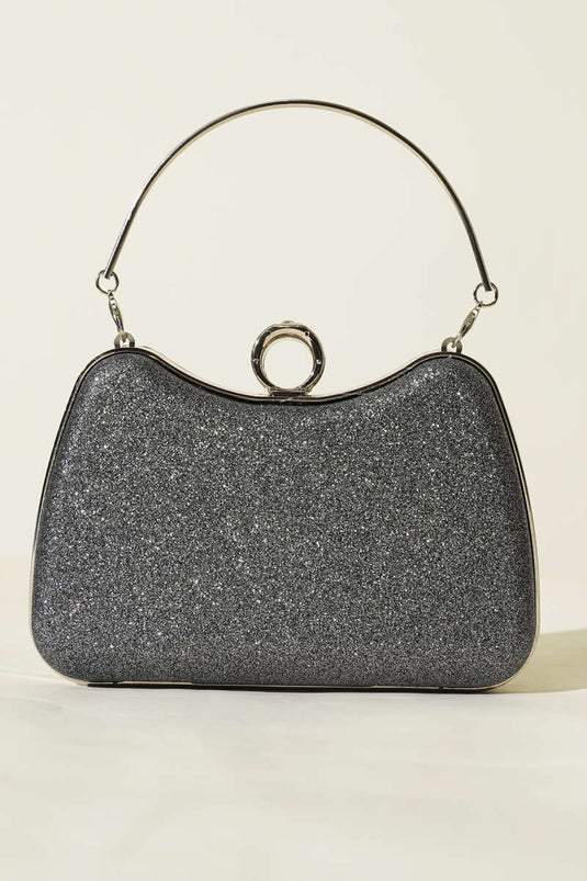 Ring-Handled Glittery Evening Bag Smoke Gray