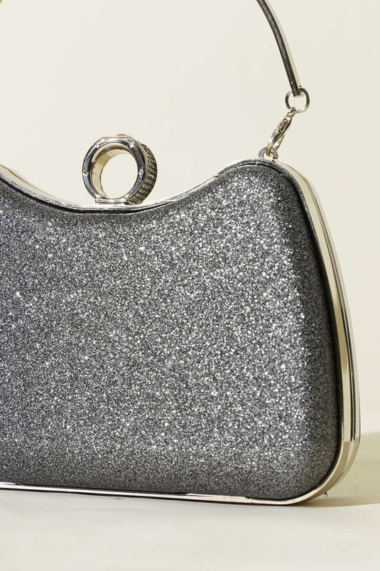 Ring-Handled Glittery Evening Bag Smoke Gray