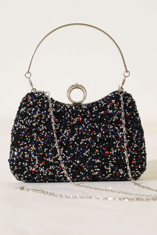 Abendtasche mit Steinbesatz und Ring, bunt