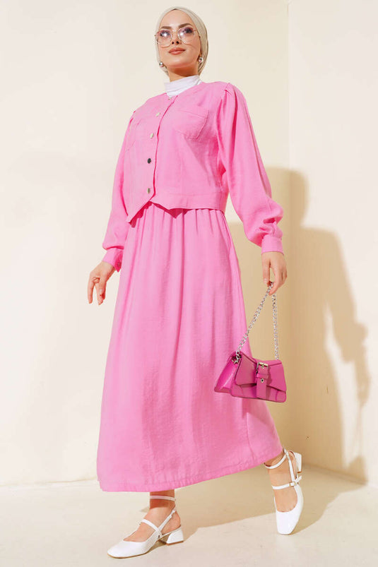 Pocket Metal Button Nederdel Dobbelt Suit Pink