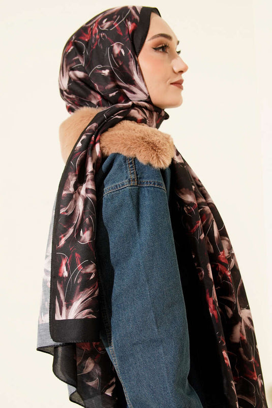 Zambak motif doux châle noir vison