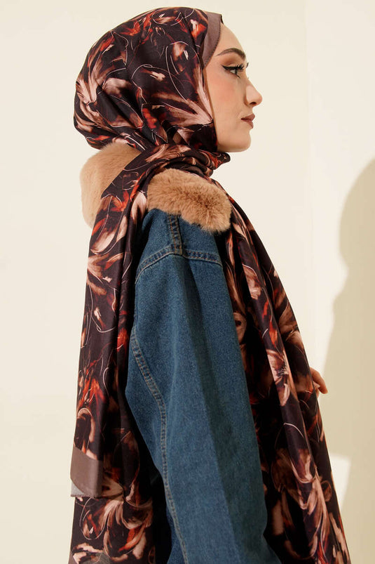 Châle doux à motif Zambak couleur vison