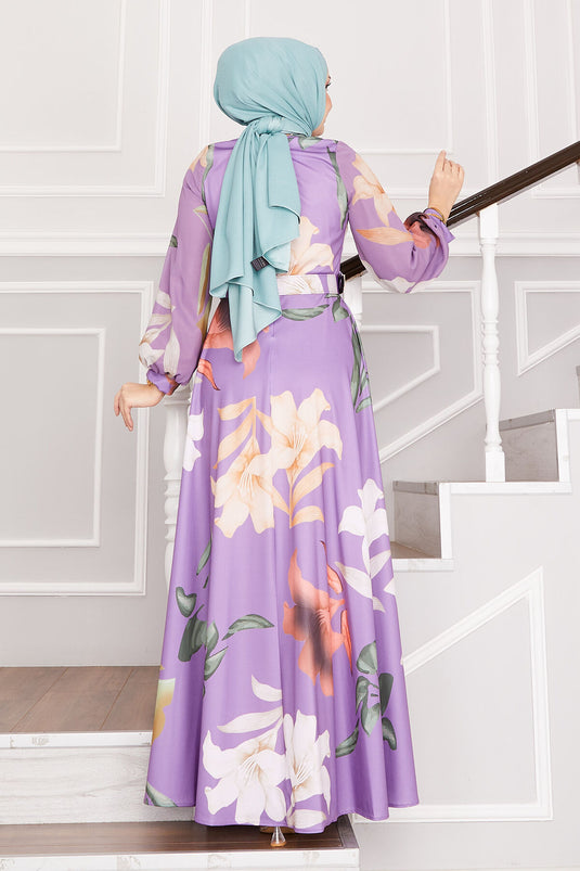 Lily Patterned Hijab Dress Lilac