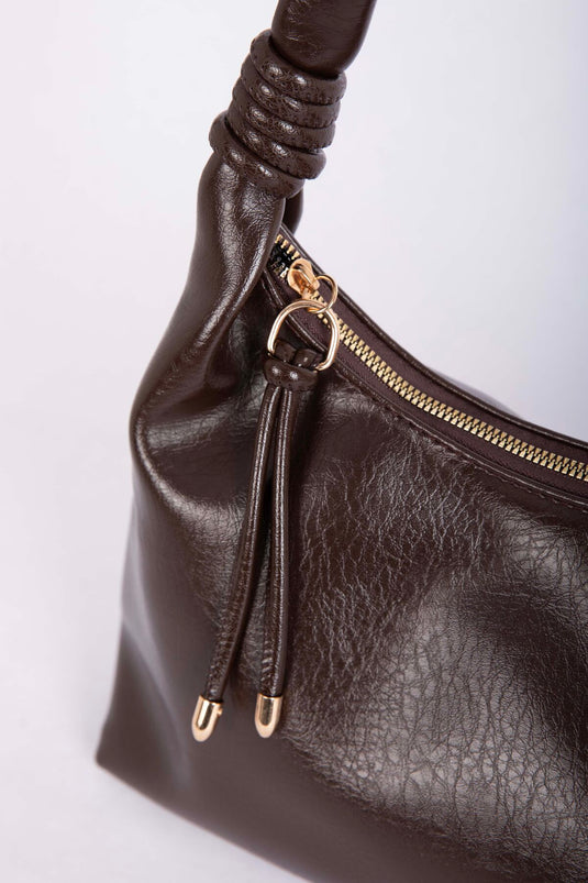 Elegant Gathered Detail Hand & Shoulder Bag Brown