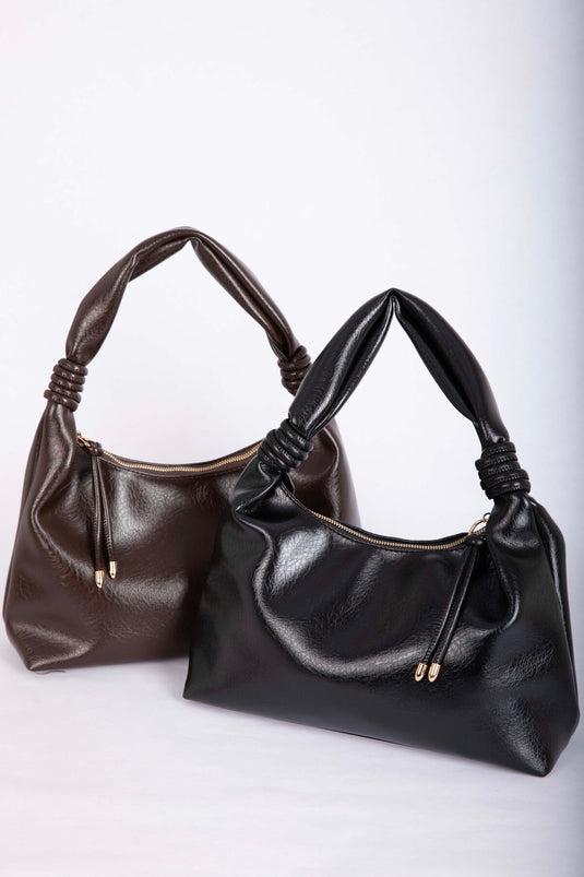 Elegant Gathered Detail Hand & Shoulder Bag Brown