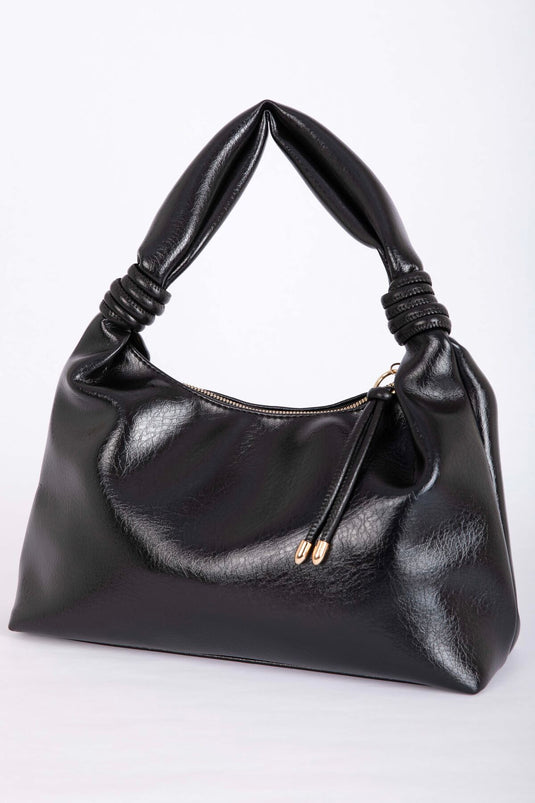Elegant Ruched Detail Hand & Shoulder Bag Black