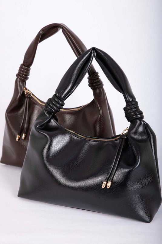 Elegant Ruched Detail Hand & Shoulder Bag Black