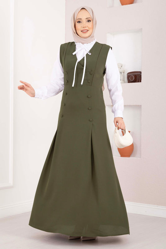 Ensemble duo chemise Zarif & robe à boutons kaki