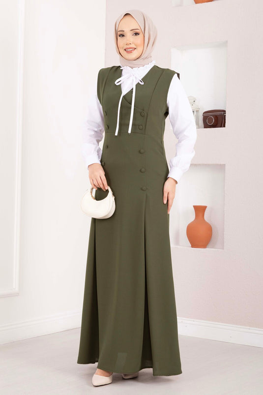 Ensemble duo chemise Zarif & robe à boutons kaki