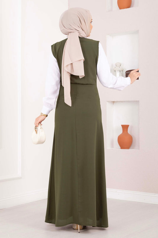 Ensemble duo chemise Zarif & robe à boutons kaki
