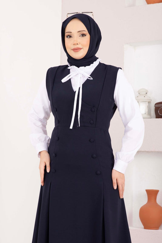 Ensemble double chemise Zarif & robe à boutons bleu marine