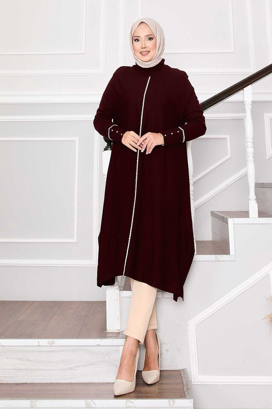 Elegant Glitter Striped Mevlana Knit Tunic Burgundy