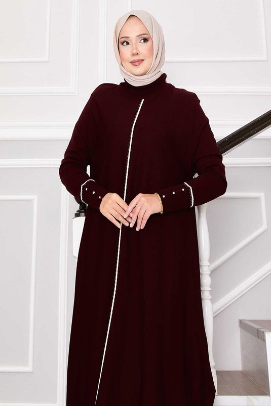 Elegant Glitter Striped Mevlana Knit Tunic Burgundy