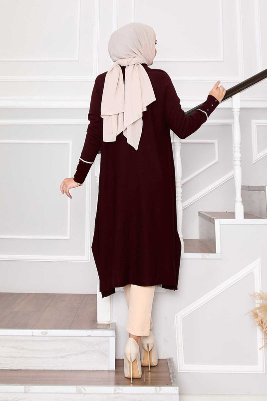 Elegant Glitter Striped Mevlana Knit Tunic Burgundy
