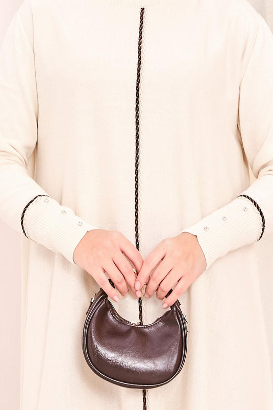 Elegant Glitter Striped Mevlana Knit Tunic Ecru