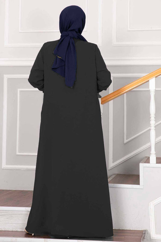 Elegant Stone Detailed Hijab Abaya in Smoke Color