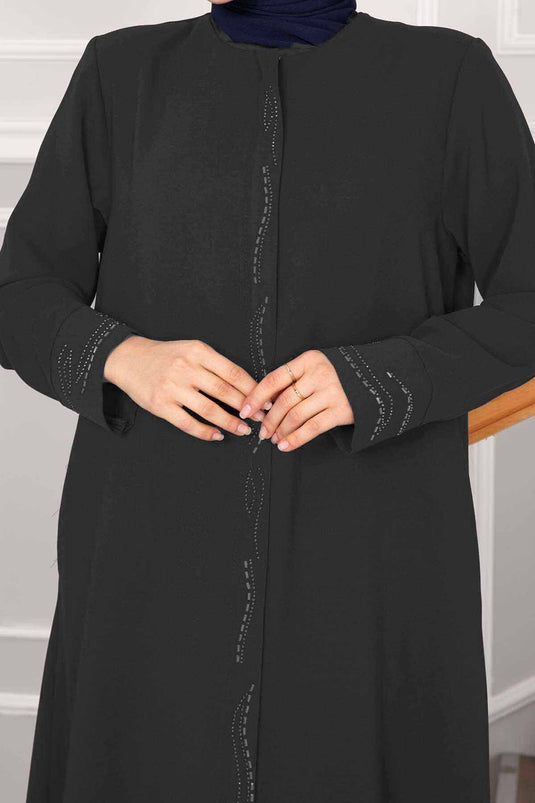 Elegant Stone Detailed Hijab Abaya in Smoke Color