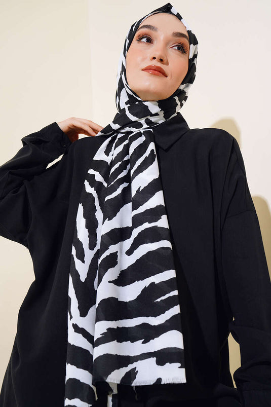 Zebra Desen Cotton Şal Siyah Beyaz