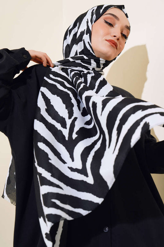 Zebra Desen Cotton Şal Siyah Beyaz