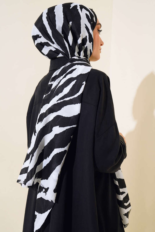 Zebra Desen Cotton Şal Siyah Beyaz