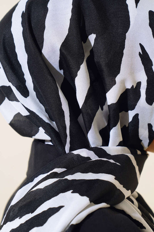 Zebra Desen Cotton Şal Siyah Beyaz