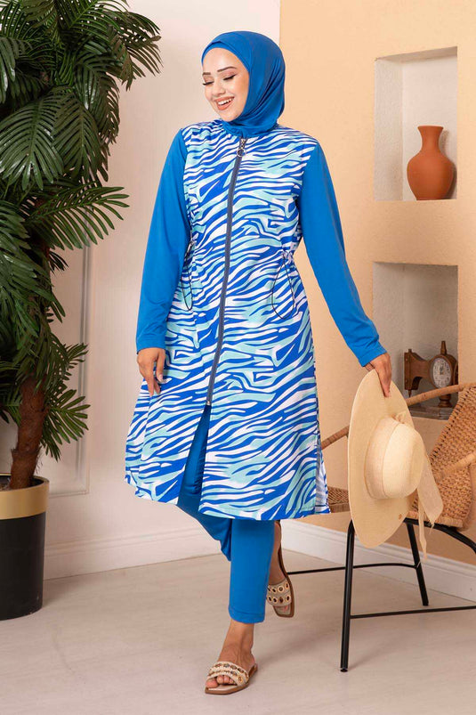 Zebra Pattern Waterproof Hijab Swimsuit Saks