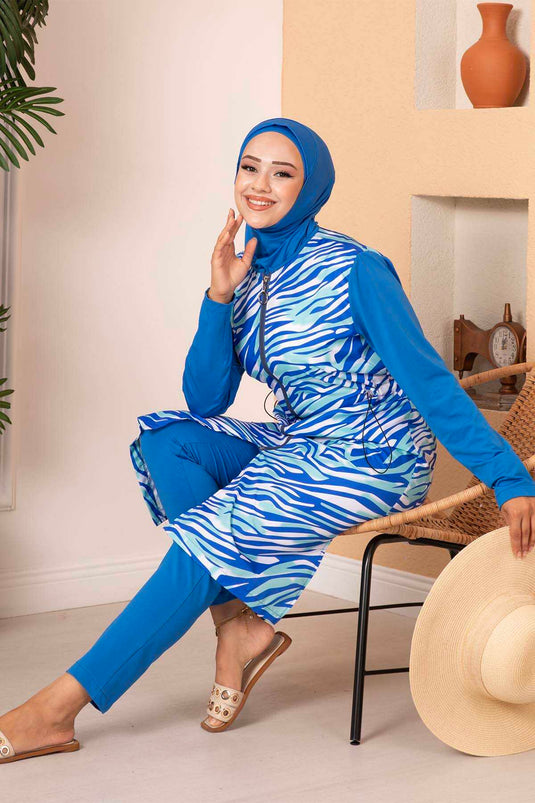 Zebra Pattern Waterproof Hijab Swimsuit Saks