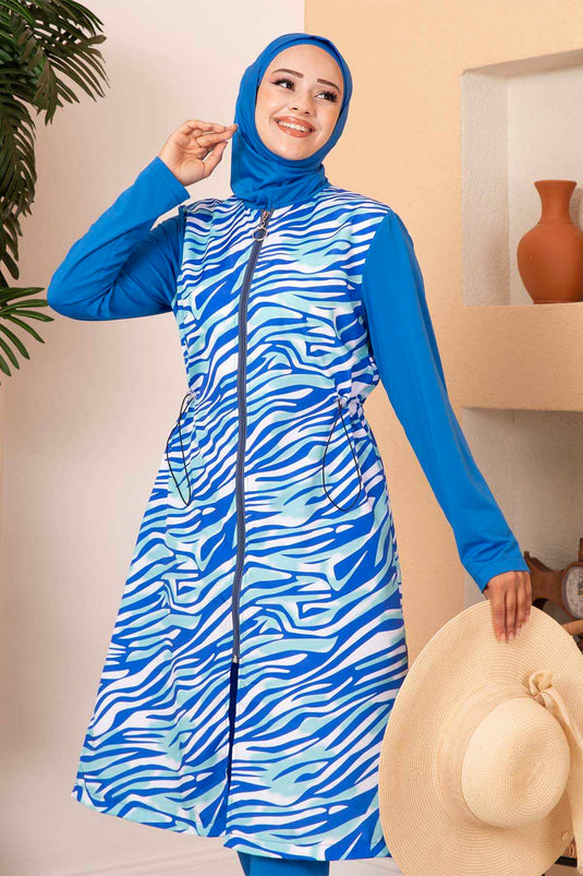 Zebra Pattern Waterproof Hijab Swimsuit Saks