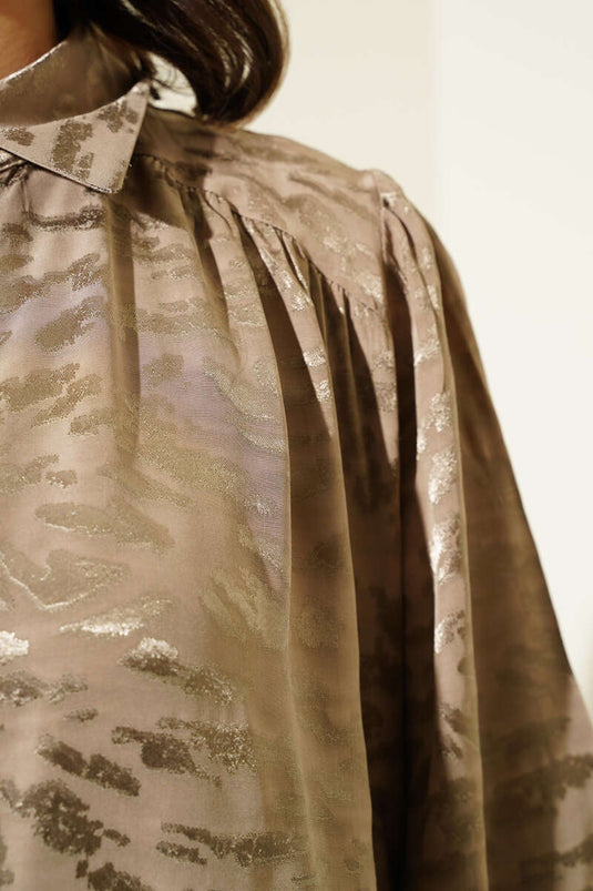 Zebra Pattern Jacquard Tunic Two Piece Set Beige