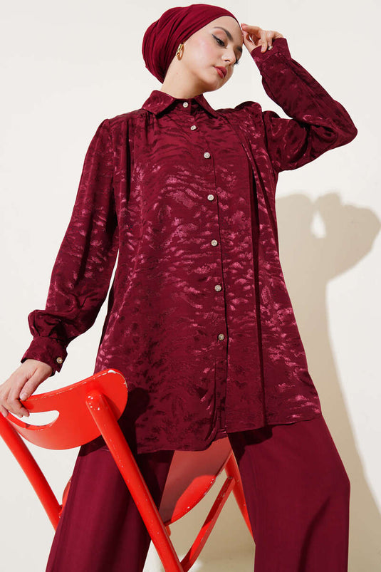 Zebra Pattern Jacquard Tunic Two Piece Suit Claret Red