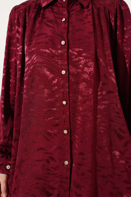 Zebra Pattern Jacquard Tunic Two Piece Suit Claret Red