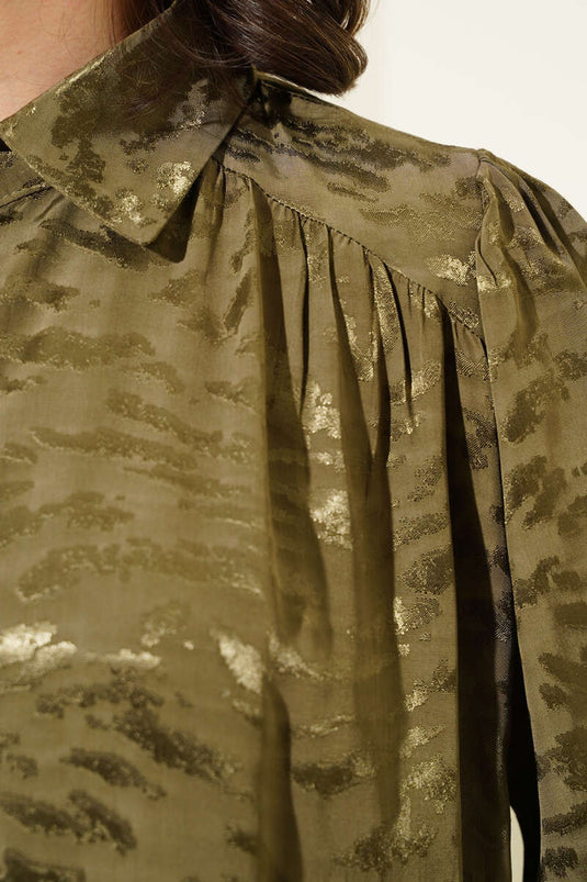 Zebra Pattern Jacquard Tunic Two Piece Suit Khaki