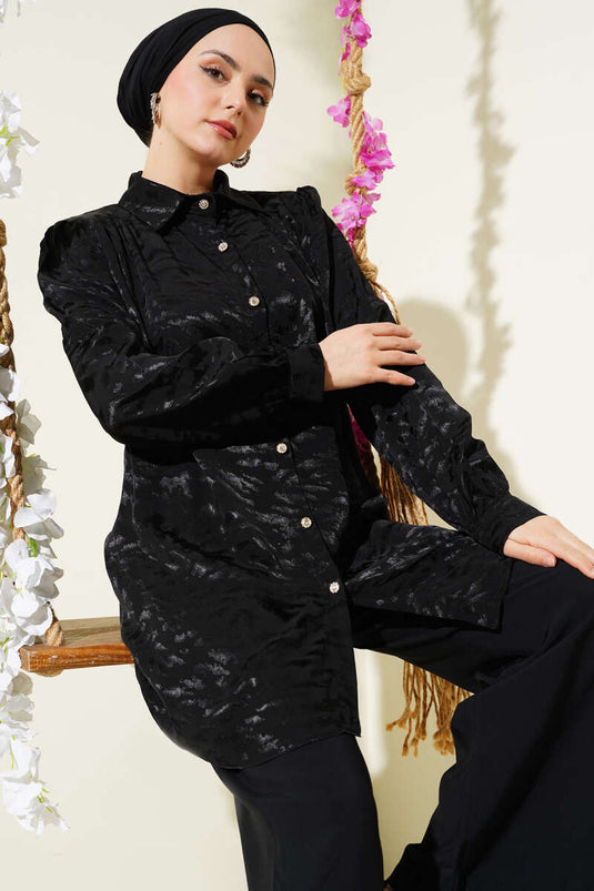 Tunica in jacquard con motivo zebrato, set due pezzi, nero