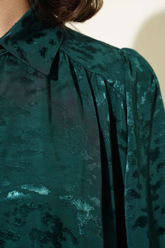 Zebra Pattern Jacquard Tunic Two Piece Set Emerald