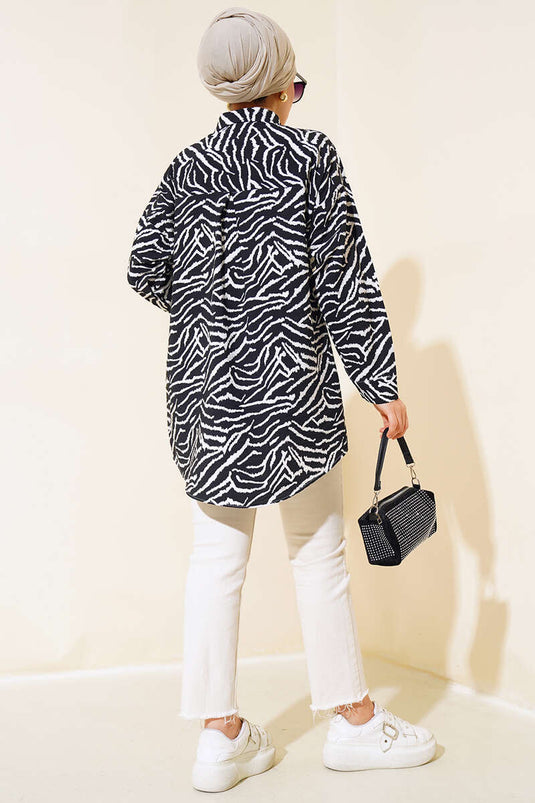Zebra Pattern Oversize Shirt Black