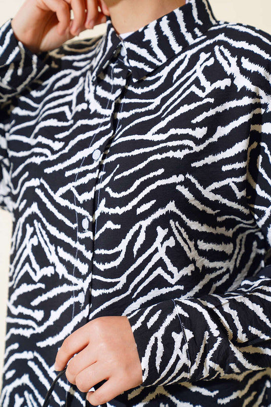 Zebra Pattern Oversize Shirt Black