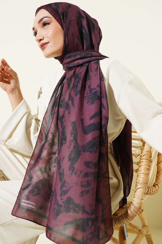 Zebra Desen Şal Bordo