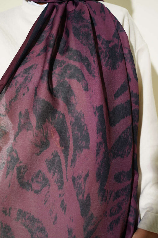 Zebra Desen Şal Bordo