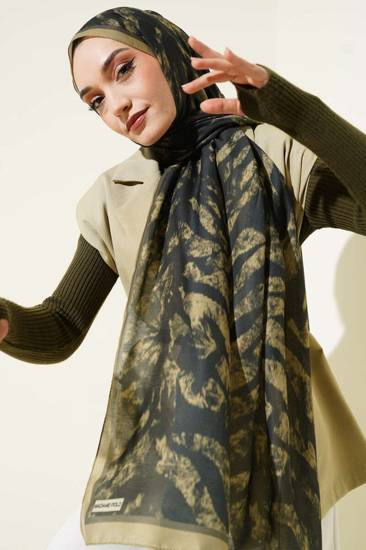 Zebra Desen Şal Kına Yeşili