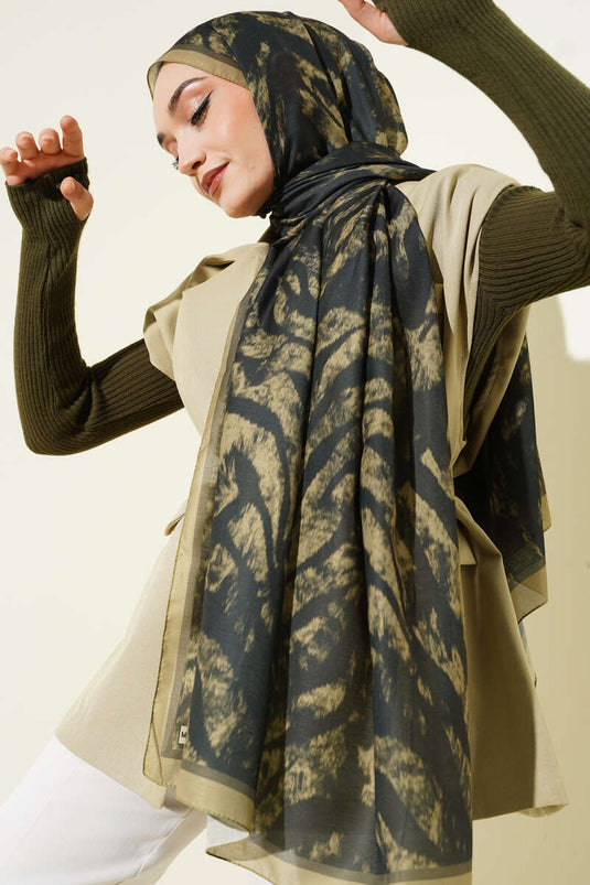 Zebra Desen Şal Kına Yeşili