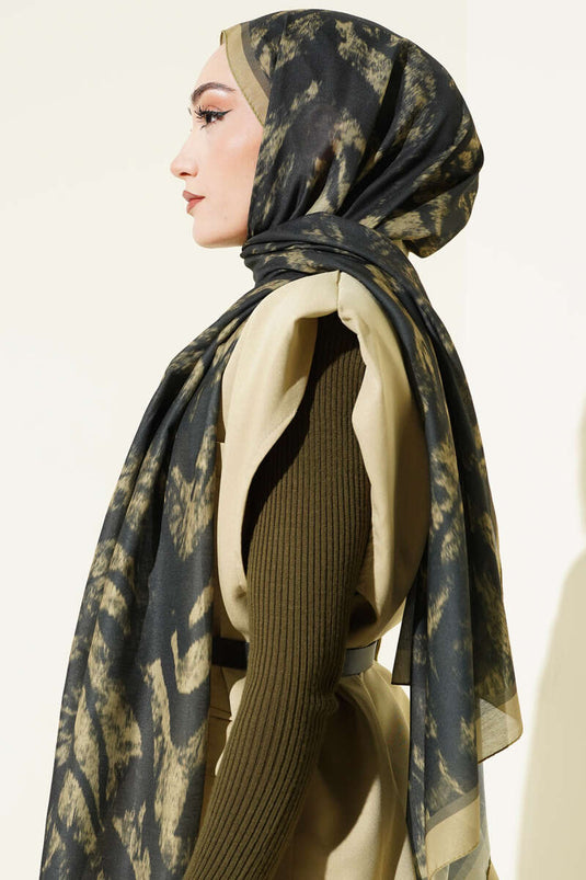 Zebra Desen Şal Kına Yeşili