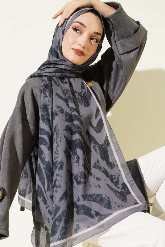 Zebra Desen Şal Vizon
