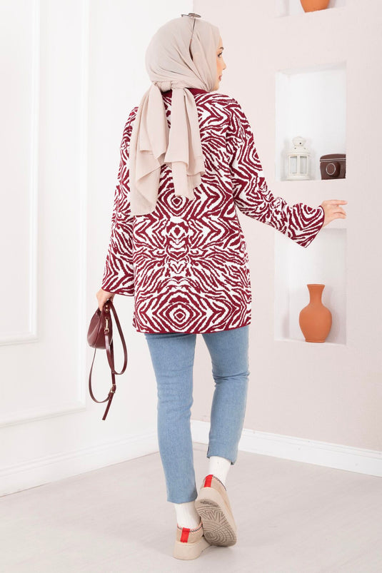 Zebra Pattern Knitted Sweater Burgundy