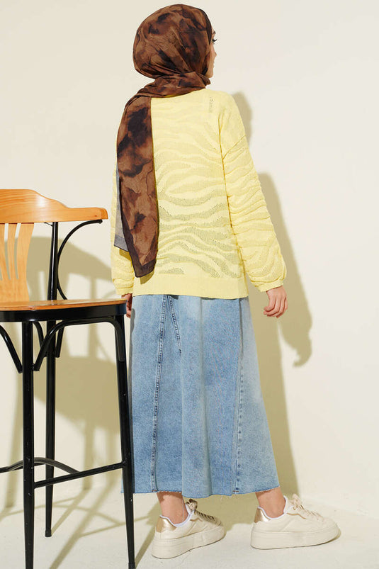 Pull en tricot à motif zèbre jaune